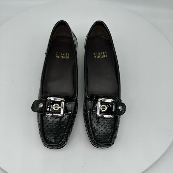 Stuart Weitzman Black Patent Leather Loafers Flats Front Buckle Womens Size 4M - Picture 12 of 16